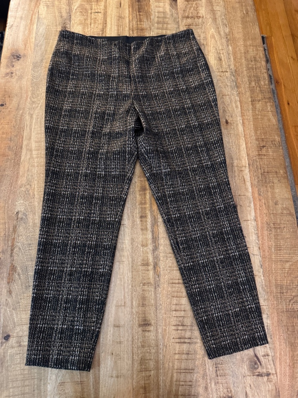 Anne Klein Black and Brown Textured Dress pull on straight ankle pants trousers